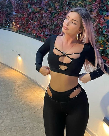 ZASUWA Female Rivet Cross Cutout Backless Tracksuit