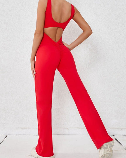 ZASUWA Female Backless Scrunch Bum Flare Jumpsuit
