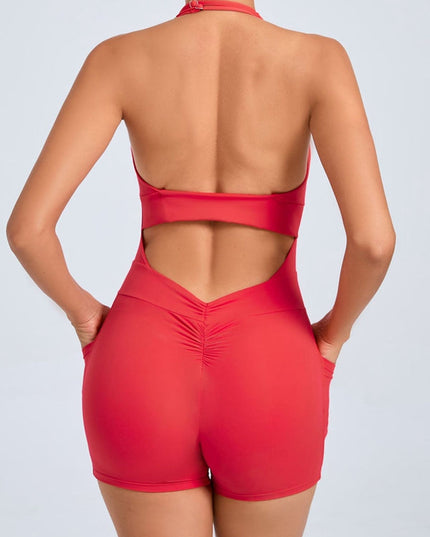 ZASUWA Female Front Folds Backless Pocket Romper