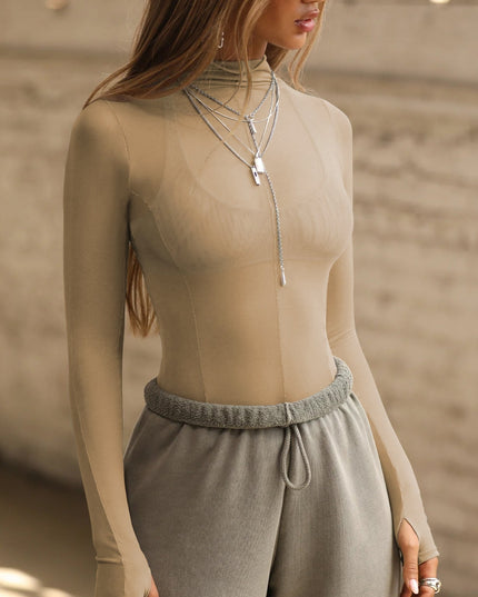 ZASUWA Female Sexy Sheer Mesh Not Including Inner Wear Long Sleeves