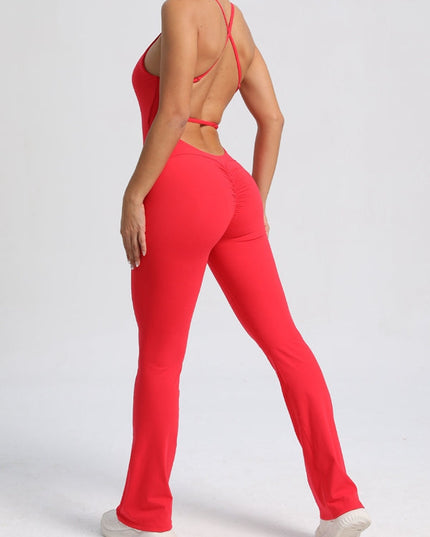 ZASUWA Female Cross Back Scrunch Bum Flare Jumpsuit