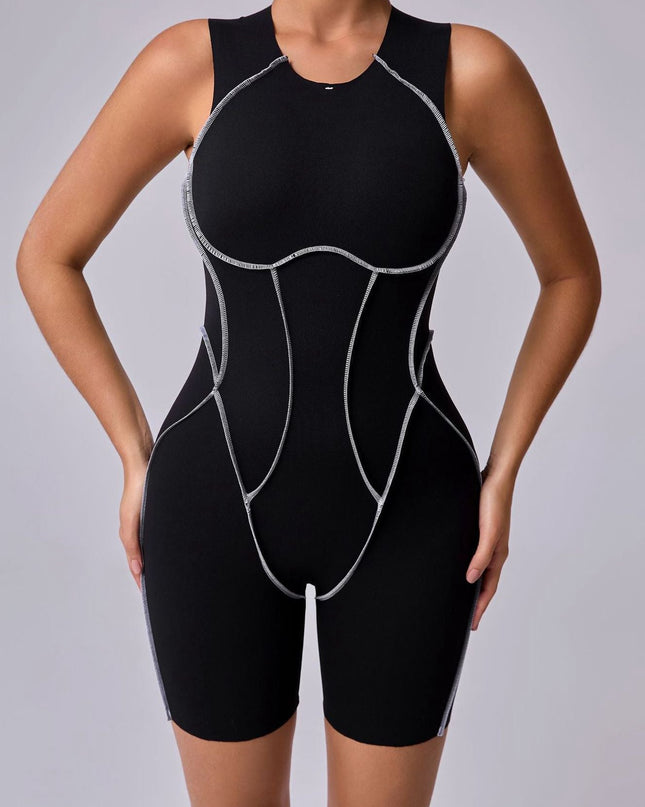 ZASUWA Female Hollow Out Backless Contrast Color Stripes Romper