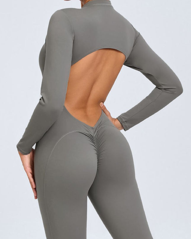 ZASUWA Female Backless Zipper Hollow Out Scrunch Bum Jumpsuit