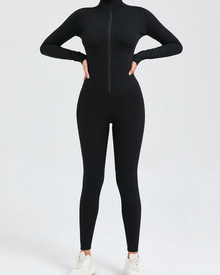ZASUWA Female Zipper Stand Collar Long-Sleeved Jumpsuit