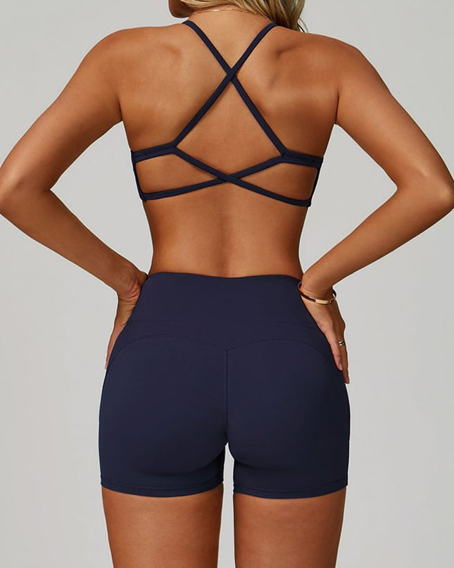 ZASUWA Female Cross Back V-neck with Chest Pads Quick Dry Push Up Design Short Tracksuit