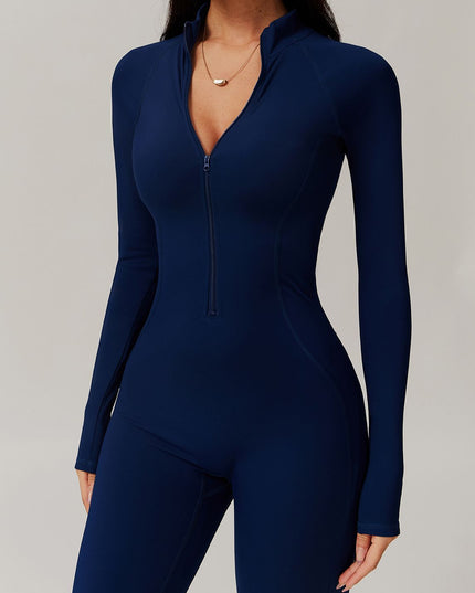 ZASUWA Female Zipper Stand Collar Coral Fleece Long-Sleeved Jumpsuit