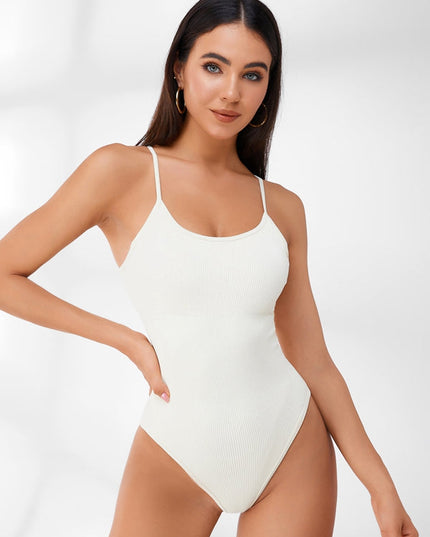 ZASUWA Female Sleeveless Ribbed Adjustable Straps Short Bodysuit