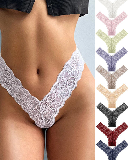 ZASUWA Female V-shape Wasited Flower Lace T-back Panties