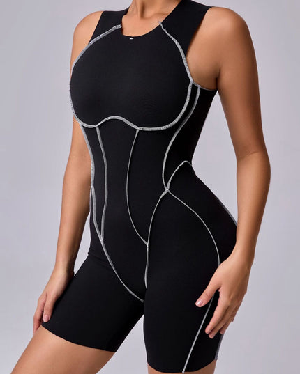 ZASUWA Female Hollow Out Backless Contrast Color Stripes Romper