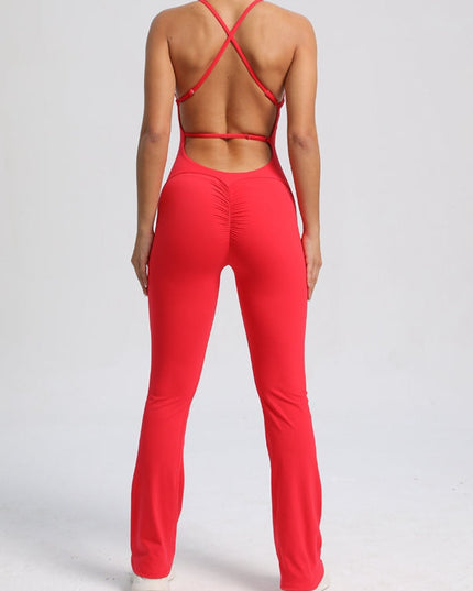 ZASUWA Female Cross Back Scrunch Bum Flare Jumpsuit