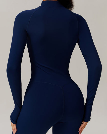 ZASUWA Female Zipper Stand Collar Coral Fleece Long-Sleeved Jumpsuit