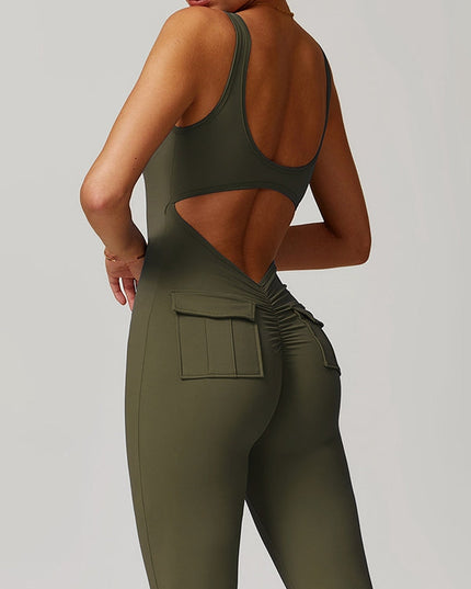 ZASUWA Female Sexy Cutout Pocket Flare Booty Cargo Jumpsuit