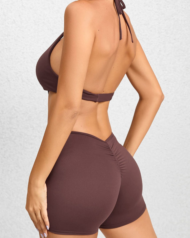 ZASUWA Female Deep V Collar Backless Scrunch Bum Romper