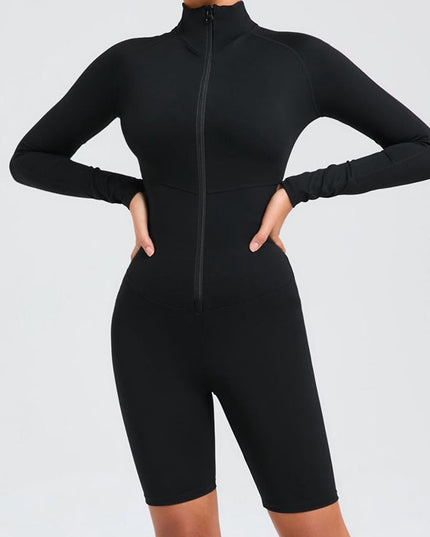 ZASUWA Female Zipper Stand Collar Long-Sleeved Romper