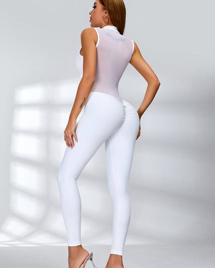 ❤ZASUWA Female Sexy Sheer Mesh Back Deep V Back Scrunch Bum Zipper Jumpsuit