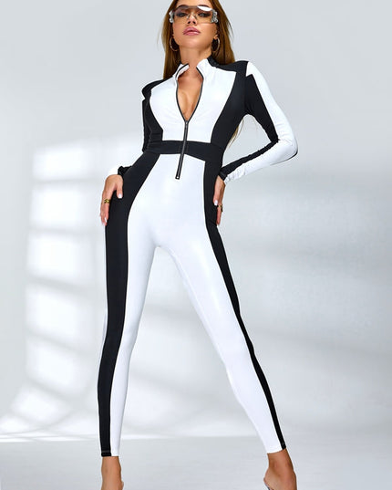 ❤ZASUWA Female "SciFi Heroine" Contrast Color PU Half Zipper Ski Jumpsuit