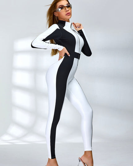 ❤ZASUWA Female "SciFi Heroine" Contrast Color PU Half Zipper Ski Jumpsuit