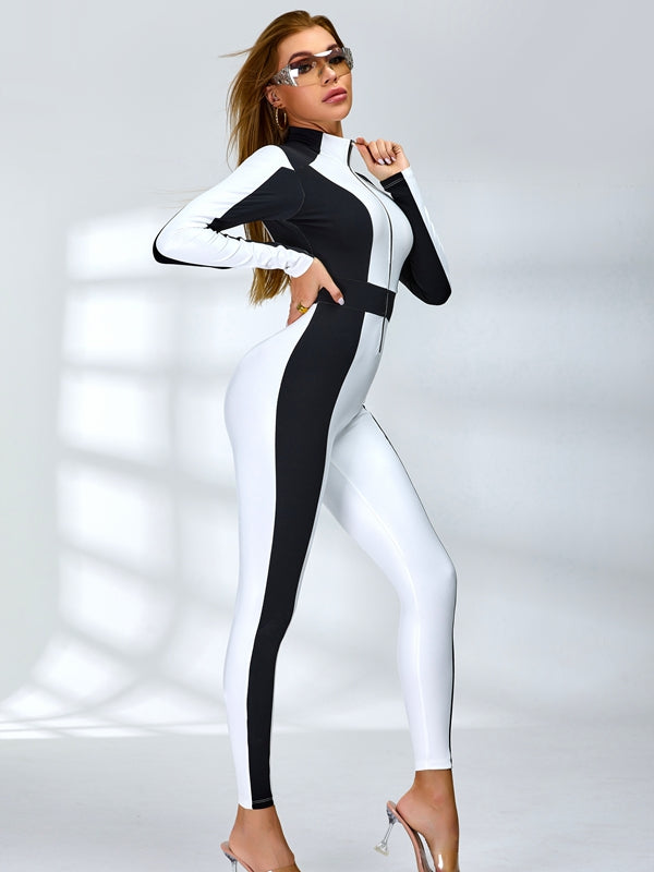 ❤ZASUWA Female "SciFi Heroine" Contrast Color PU Half Zipper Ski Jumpsuit