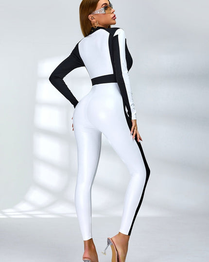 ❤ZASUWA Female "SciFi Heroine" Contrast Color PU Half Zipper Ski Jumpsuit