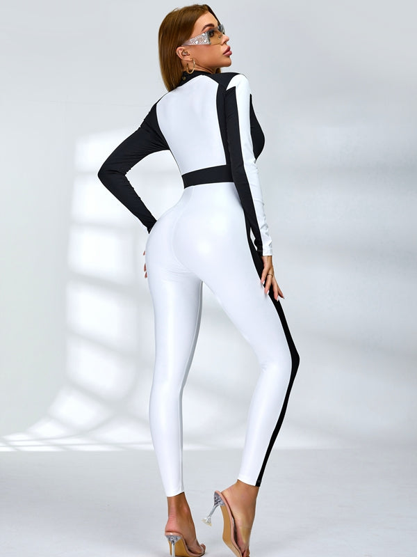 ❤ZASUWA Female "SciFi Heroine" Contrast Color PU Half Zipper Ski Jumpsuit