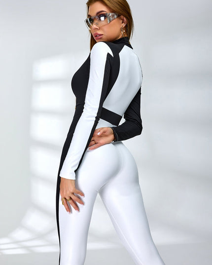 ❤ZASUWA Female "SciFi Heroine" Contrast Color PU Half Zipper Ski Jumpsuit