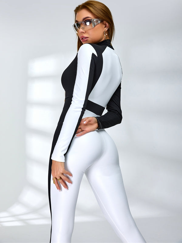 ❤ZASUWA Female "SciFi Heroine" Contrast Color PU Half Zipper Ski Jumpsuit