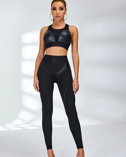 🖤ZASUWA Female PU Fishnet Breathable Sports Bras