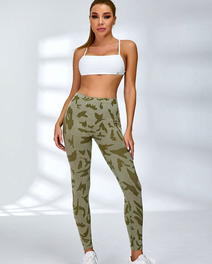 ZASUWA Female Sexy Camouflage Deep V Back Scrunch Bum Backless Tracksuit