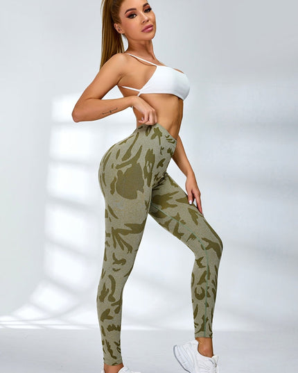 ZASUWA Female Sexy Camouflage Deep V Back Scrunch Bum Backless Tracksuit