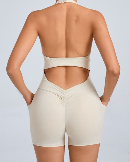 ZASUWA Female Front Folds Backless Pocket Jumpsuit