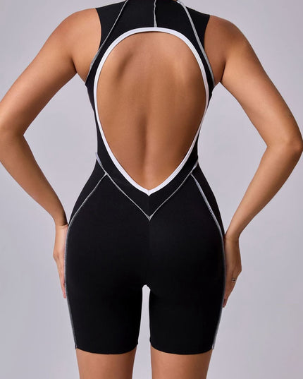 ZASUWA Female Hollow Out Backless Contrast Color Stripes Romper