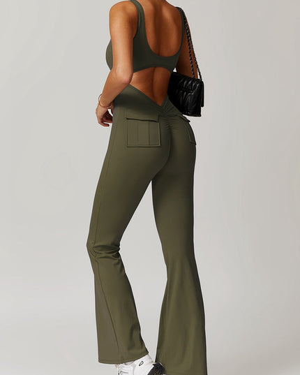 ZASUWA Female Sexy Cutout Pocket Flare Booty Cargo Jumpsuit