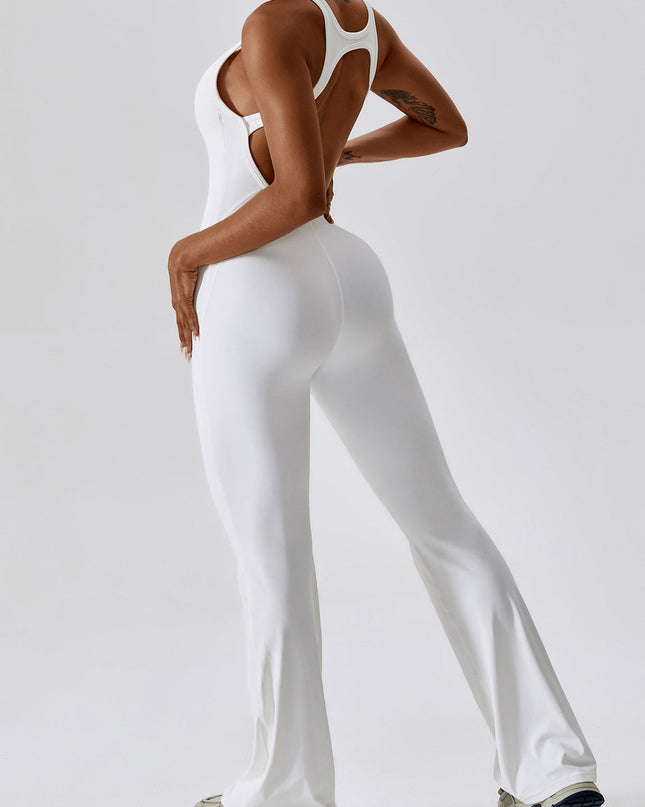 ZASUWA Female Hollow Out Backless Flare Jumpsuit