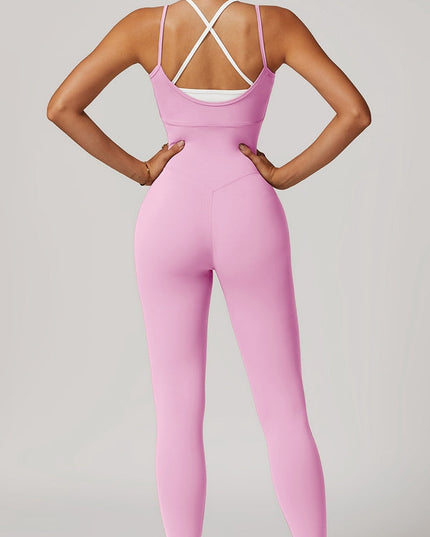 ZASUWA Female Contrast Color U Collar Cross Back Jumpsuits