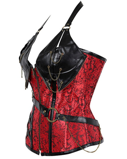 ZASUWA Female PU Faux Leather Zipper Print Corset Shapewear