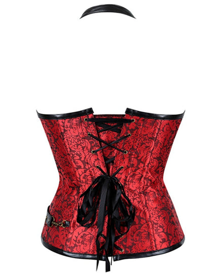 ZASUWA Female PU Faux Leather Zipper Print Corset Shapewear