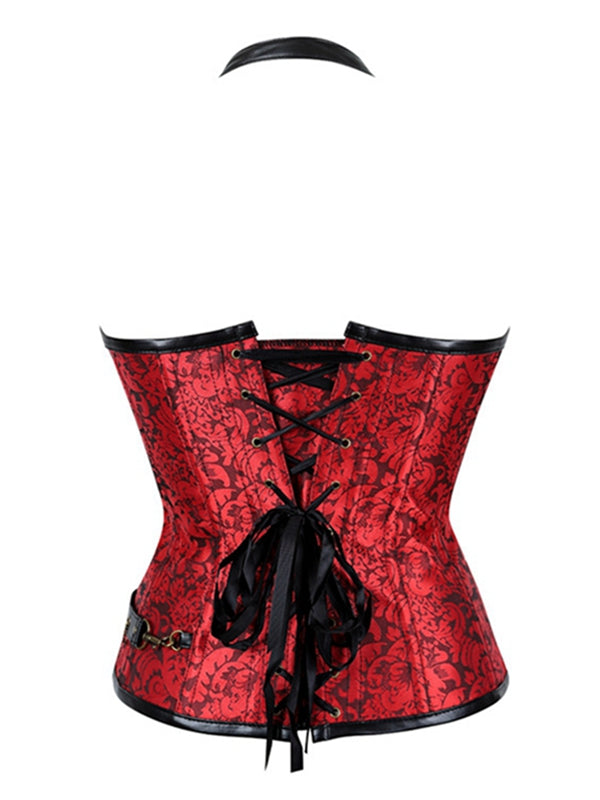 ZASUWA Female PU Faux Leather Zipper Print Corset Shapewear