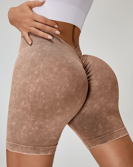 ZASUWA Female Deep V Back Faux Denim Scrunch Bum Spandex Gym Booty Shorts