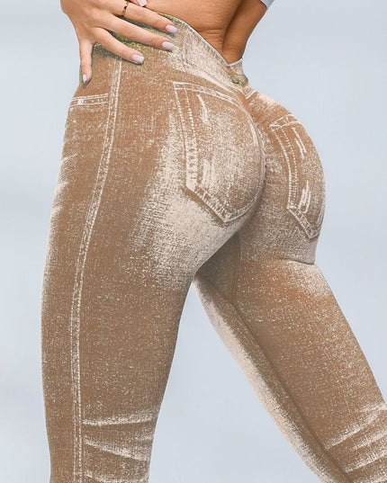 ZASUWA Female Deep V Back Denim Scrunch Bum Leggings