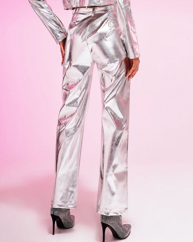 ZASUWA Female Faux Leather PU Glossy Pocket Pants