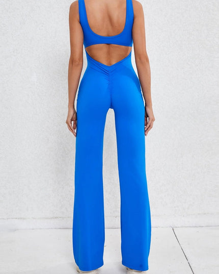 ZASUWA Female Backless Scrunch Bum Flare Jumpsuit