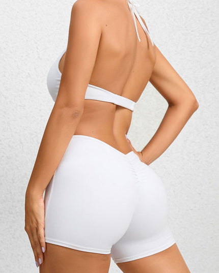 ZASUWA Female Deep V Collar Backless Scrunch Bum Romper