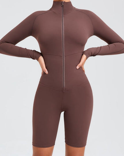 ZASUWA Female Zipper Stand Collar Long-Sleeved Jumpsuit
