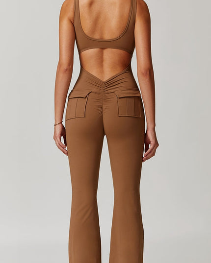 ZASUWA Female Sexy Cutout Pocket Flare Booty Cargo Jumpsuit