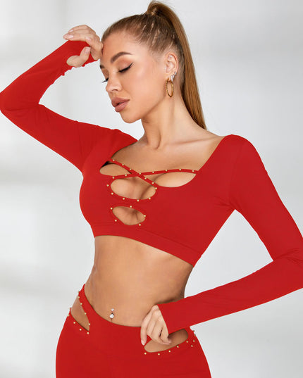 ZASUWA Female Rivet Cross Cutout Backless Tracksuit