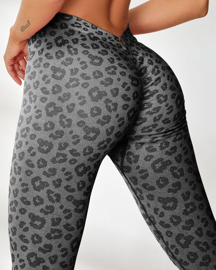ZASUWA Female Deep V Back Leopard Print Leggings
