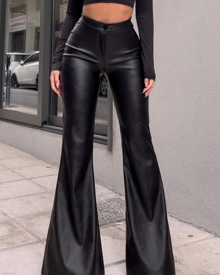 ZASUWA Female PU Faux Leather Hip-lift Flare Leggings