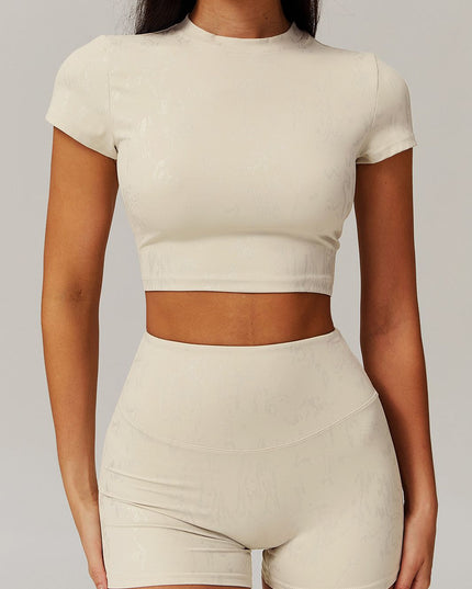 ZASUWA Female Hot Stamping Print Elastic Tight High-rise Quick Dry Short Tracksuit