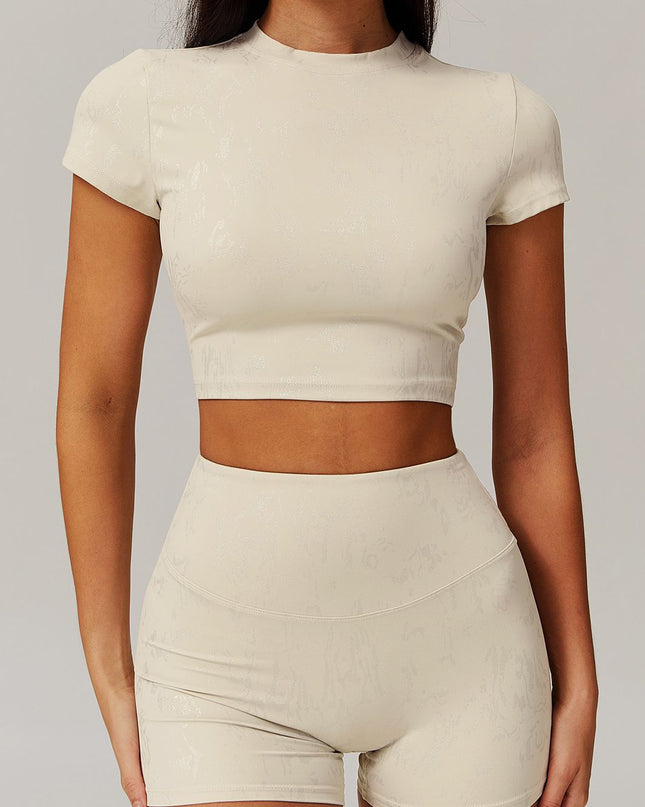 ZASUWA Female Hot Stamping Print Elastic Tight High-rise Quick Dry Short Tracksuit