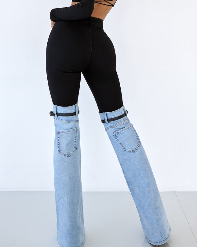 ZASUWA Female Contrast Color Denim Flare Fashion Pants